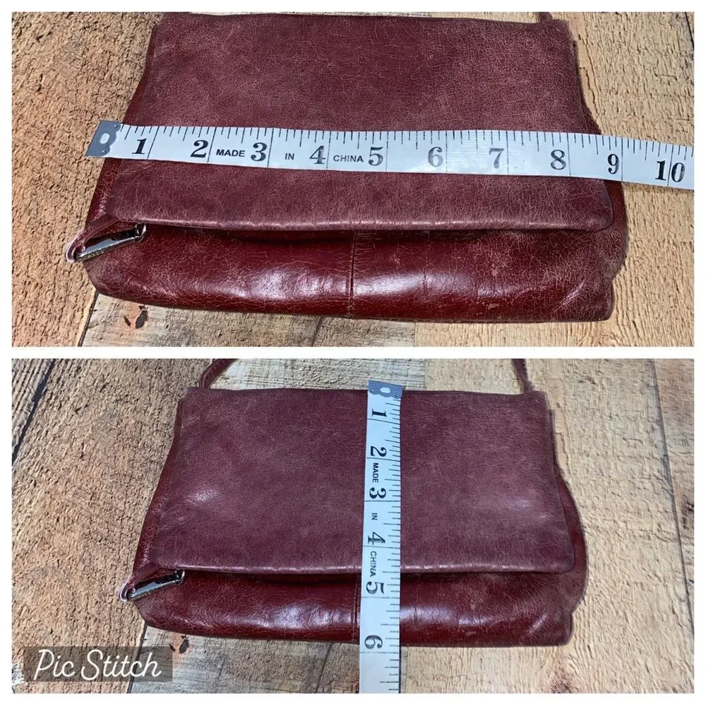 Hobo distressed maroon leather crossbody bag fold over